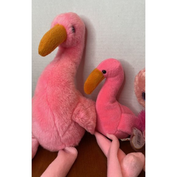 Ty Flamingo Plush 4 Beanie Buddies Babies Boos & Mini Collector's Lot Pinky - Picture 2 of 10